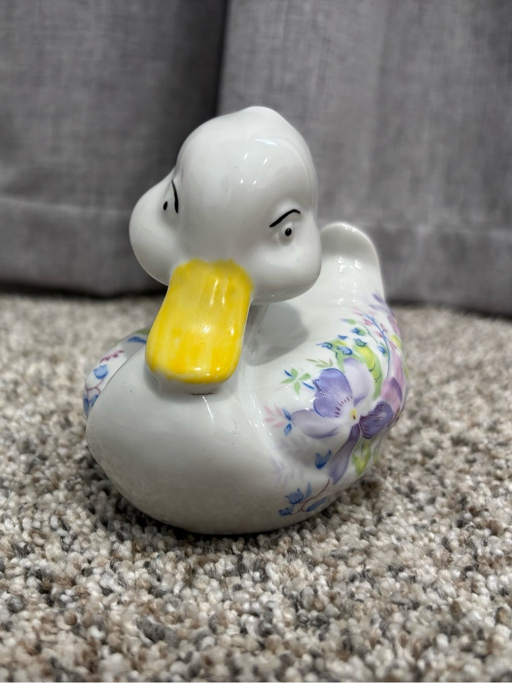 Vintage Floral Porcelain Duck Cotton Ball Holder Dispenser Farmhouse CottageCore